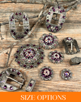 Antique Silver Amethyst, AB Crystal Conchos - Sizes from 1"- 3" and Buckles