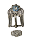 Antique Silver Aqua, Clear Crystal Conchos - Sizes from 1"- 3" and Buckles