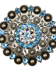 Antique Silver Aqua, Clear Crystal Conchos - Sizes from 1"- 3" and Buckles