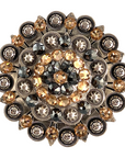 Antique Silver Champagne, Jet Crystal Conchos - Sizes from 1"- 3" and Buckles