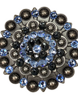 Antique Silver Light Sapphire, Jet Crystal Conchos - Sizes from 1"- 3" and Buckles
