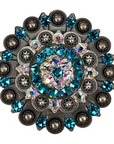 Antique Silver Teal, AB Crystal Conchos - Sizes from 1"- 3" and Buckles