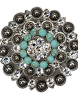 Antique Silver Turquoise, Clear Crystal Conchos - Sizes from 1"- 3" and Buckles