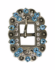 Antique Silver Aqua, Clear Crystal Conchos - Sizes from 1"- 3" and Buckles