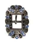 Antique Silver Light Sapphire, Jet Crystal Conchos - Sizes from 1"- 3" and Buckles