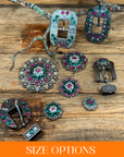 Antique Silver Fuchsia, Clear and Emerald  Crystal Conchos - Sizes from 1"- 3" and Buckles