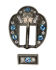 Antique Silver Aqua, Clear Crystal Conchos - Sizes from 1"- 3" and Buckles