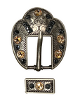 Antique Silver Champagne, Jet Crystal Conchos - Sizes from 1"- 3" and Buckles
