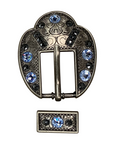Antique Silver Light Sapphire, Jet Crystal Conchos - Sizes from 1"- 3" and Buckles