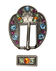 Antique Silver Tie Dye Crystal Conchos - Sizes from 1"- 3" and Buckles