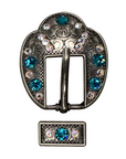 Antique Silver Teal, AB Crystal Conchos - Sizes from 1"- 3" and Buckles