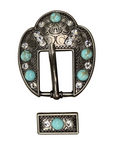 Antique Silver Turquoise, Clear Crystal Conchos - Sizes from 1"- 3" and Buckles