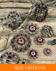 Antique Silver Ruby, AB Crystal Conchos - Sizes from 1"- 3" and Buckles