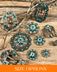 Antique Silver Teal, AB Crystal Conchos - Sizes from 1"- 3" and Buckles