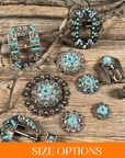 Antique Silver Turquoise, AB Crystal Conchos - Sizes from 1"- 3" and Buckles