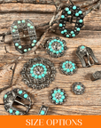 Antique Silver Turquoise, Clear Crystal Conchos - Sizes from 1"- 3" and Buckles