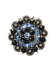 Antique Silver Light Sapphire, Jet Crystal Conchos - Sizes from 1"- 3" and Buckles