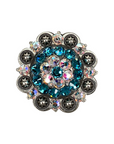 Antique Silver Teal, AB Crystal Conchos - Sizes from 1"- 3" and Buckles