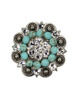 Antique Silver Turquoise, Clear Crystal Conchos - Sizes from 1"- 3" and Buckles