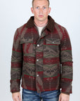 Mens Ethnic Aztec Quilted Fur Lined Jacket - Burgundy