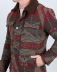 Mens Ethnic Aztec Quilted Fur Lined Jacket - Burgundy
