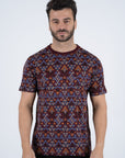 Men's Cotton Wine Aztec Print T-shirt