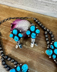Complete Squash Blossom Set – Kingman Turquoise – Sterling Silver – Navajo Made by Wilson Dawes