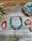 8 mm Sterling Silver Pearls bracelet with round turquoise