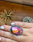 Oval rings - adjustable -Dahlia ring and sterling silver