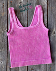 Pink Ribbed Crop Tank with Reversible Neckline