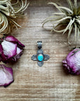 Zia Symbol Pendant with Sonoran Gold Turquoise – Sterling Silver – Native Made by K. Billah – Fits 8mm