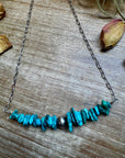 Turquoise Chip Necklace – Sterling Silver Pearl Accent – Paperclip Chain