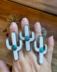 White Cactus Antler with turquoise Adjustable Ring