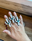 White Cactus Antler with turquoise Adjustable Ring