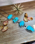 Massive Lariat Necklace – Kingman Turquoise – 19.5 Inch Sterling Silver Paperclip Chain – 8 Inch Drop – Native Made by T. Nez Sr.