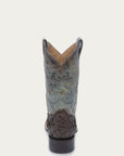 B5023 - MEN'S TOBACCO FISH PIRARUCU FADED TURQUOISE WIDE SQUARE TOE COWBOY BOOT