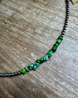 19” Necklace – Sterling Silver Pearls & Bright Green Nugget Turquoise