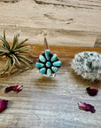 Big flower ring- size 7 1/2- Royston turquoise ring and sterling silver