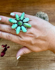 Big Flower ring- size 9 - Sonoran Gold turquoise ring and sterling silver