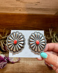 Large Concho Earrings with Red Spiny Oyster – Sterling Silver
