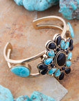 Barcelona Blue Turquoise Black Onyx Golden Cuff Bracelet