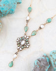 White Mother of Pearl and Blue Turquoise Golden Barcelona Y-Necklace