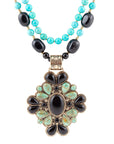 Barcelona Blue Turquoise and Black Onyx Golden Statement Necklace