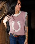 The Woven Horseshoe Sweater Vest in Pink