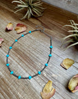 14-Inch Antique Silver Seed Bead Necklace with Turquoise Heart