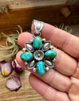 Flower Pendant with Sonoran Gold Turquoise – Sterling Silver – Native Made by Charles Johnson – Fits 10mm