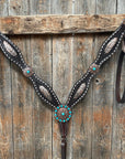 Dark Oil Buckstitch Copper and Turquoise Browband / One Ear / Breastcollar Buckstitch Tack Set