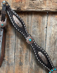 Dark Oil Buckstitch Copper and Turquoise Browband / One Ear / Breastcollar Buckstitch Tack Set