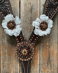 Dark Oil Copper Dot White and Topaz Browband / One Ear Tack Set