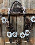 Dark Oil Copper Dot White and Topaz Browband / One Ear Tack Set